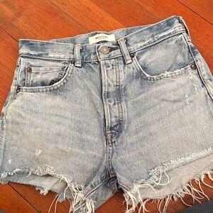 Moussy Light Blue Frayed Jean Shorts